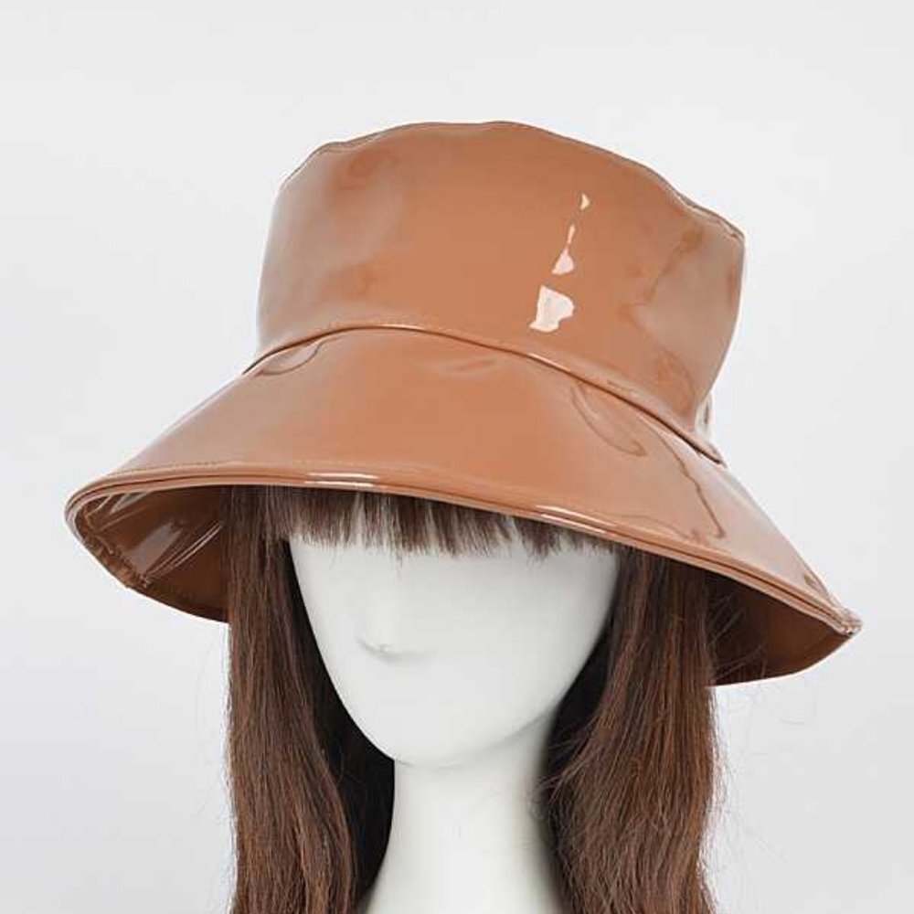 Patent Leather Bucket Hat in Tan